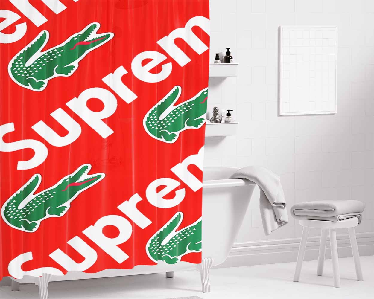 Supreme X Lacoste Bathroom Shower Curtain Fabric Waterproof | 66 X 72 Inch