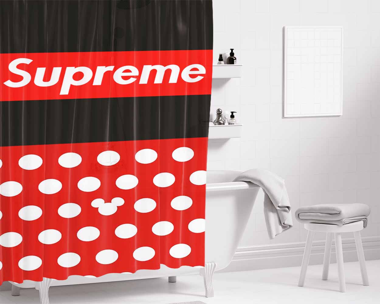 Supreme X Micky Mouse Bathroom Shower Curtain Fabric Waterproof | 66 X 72 Inch