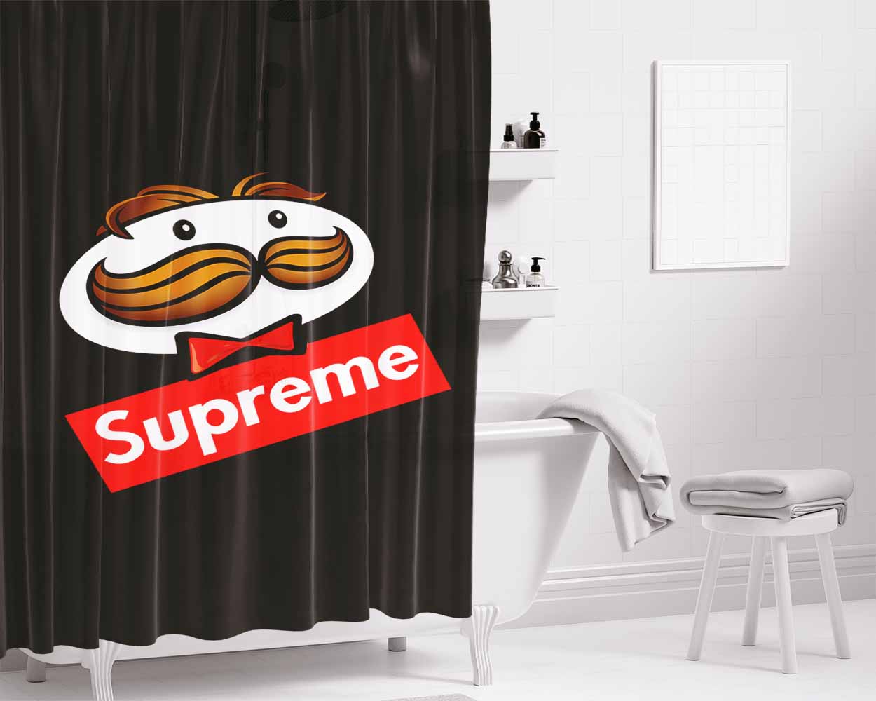 Supreme X Pringles Bathroom Shower Curtain Fabric Waterproof | 66 X 72 Inch