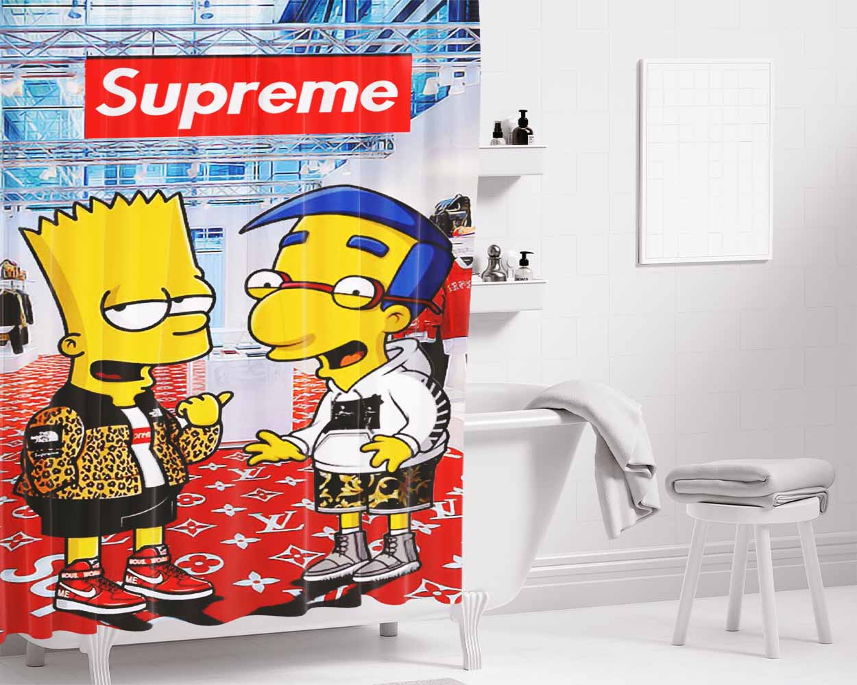 Supreme X Simpson X Lv Bathroom Shower Curtain Fabric Waterproof | 66 X 72 Inch