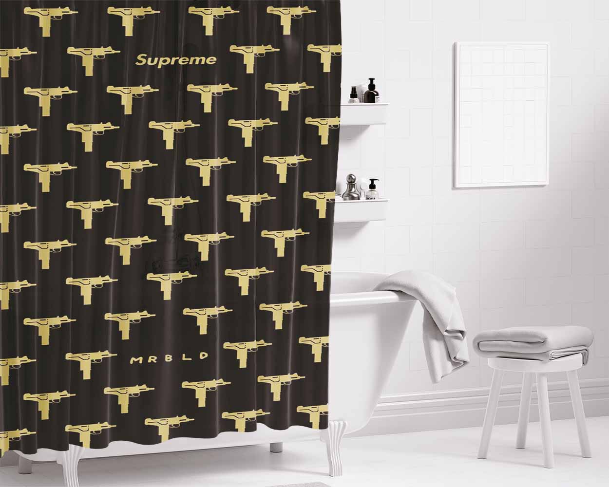 Supreme X Sofgun Gold Bathroom Shower Curtain Fabric Waterproof | 66 X 72 Inch