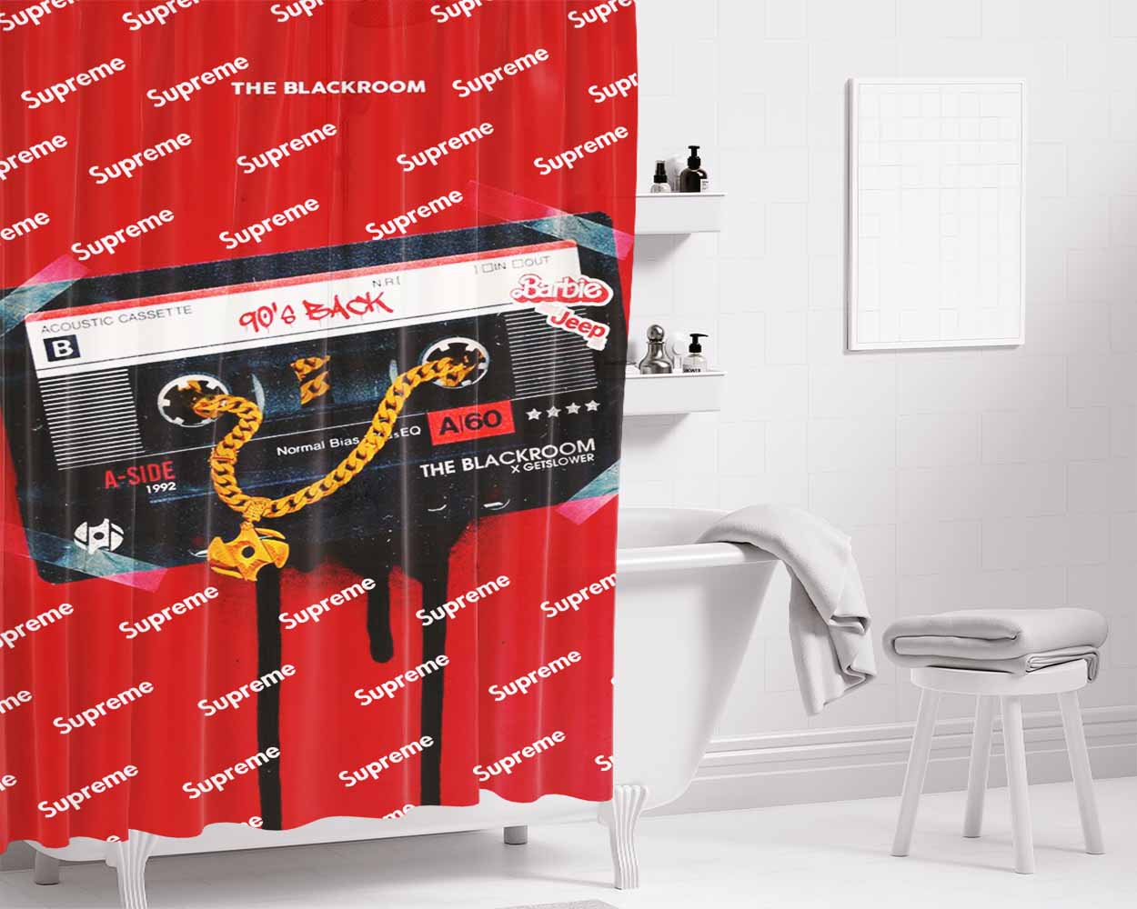 Supreme X The Blackroom 90S Back Bathroom Shower Curtain Fabric Waterproof | 66 X 72 Inch