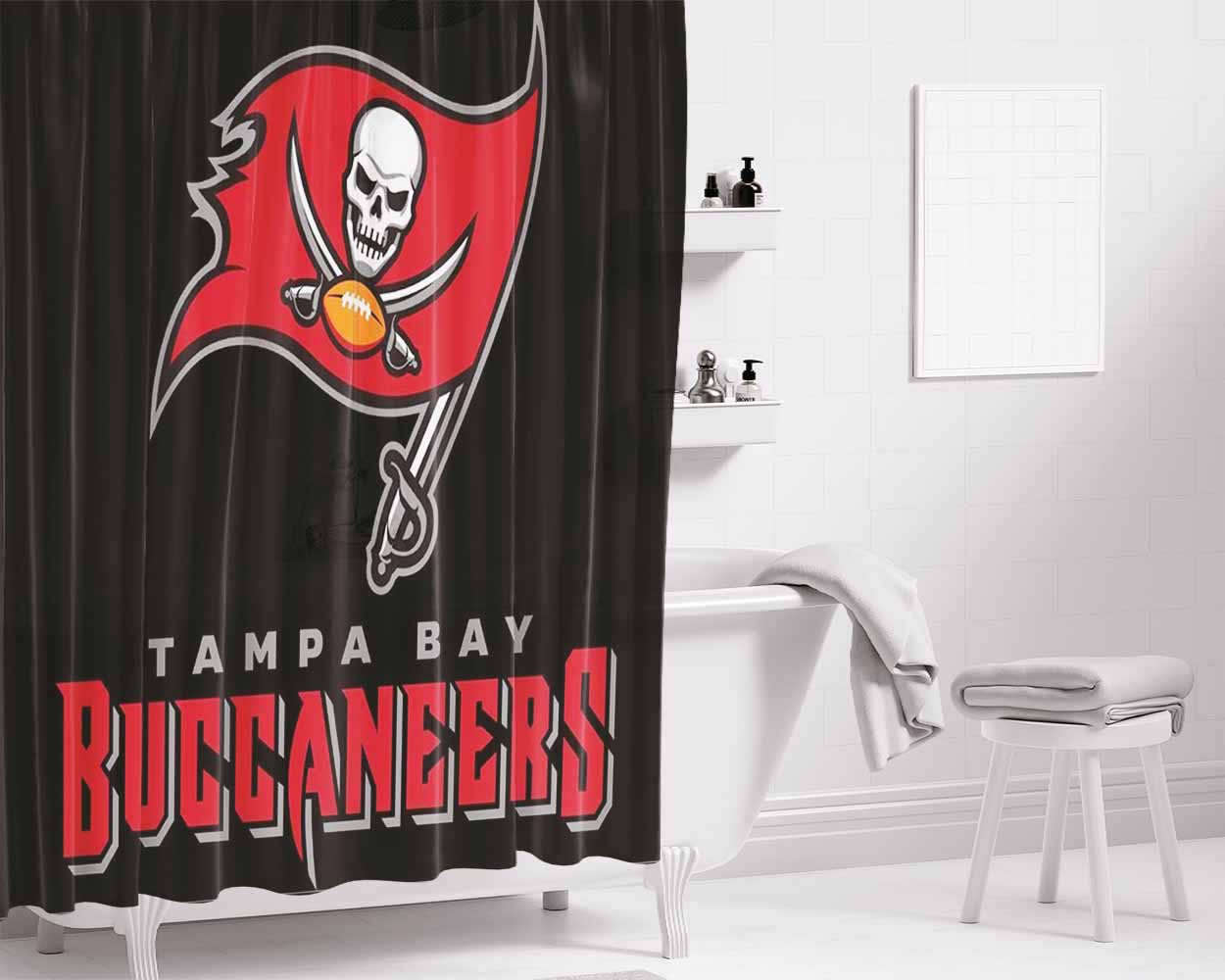 Tampa Bay Buccaneers Bucs Bathroom Shower Curtain Fabric Waterproof | 66 X 72 Inch