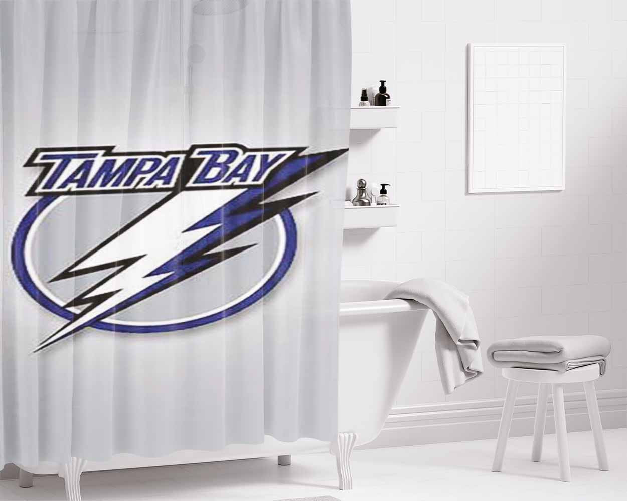 Tampa Bay Lightning Silver Radial Bathroom Shower Curtain Fabric Waterproof | 66 X 72 Inch