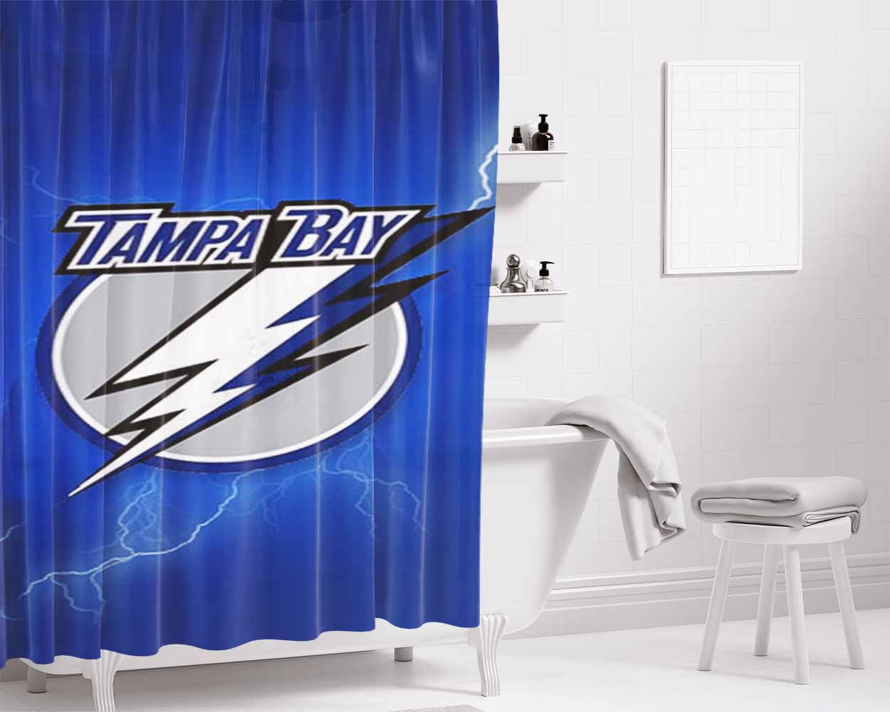 Tampa Bay Lightning Bathroom Shower Curtain Fabric Waterproof | 66 X 72 Inch