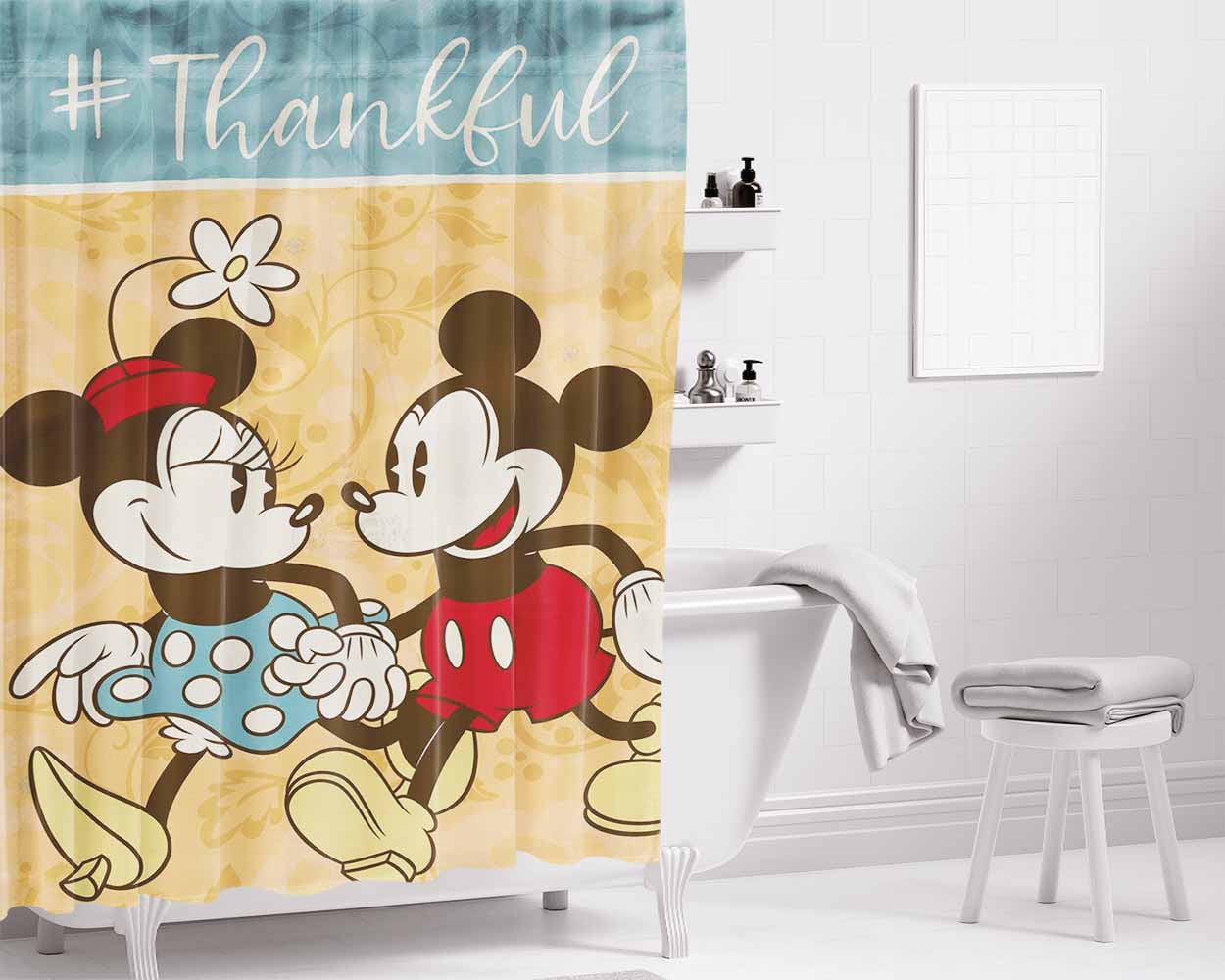 Thanksgiving Mickey & Minnie Autumn Bathroom Shower Curtain Fabric Waterproof | 66 X 72 Inch