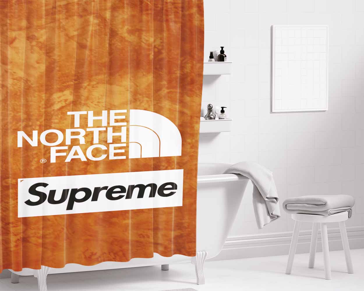 The North Face Supreme Wood Background Bathroom Shower Curtain Fabric Waterproof | 66 X 72 Inch