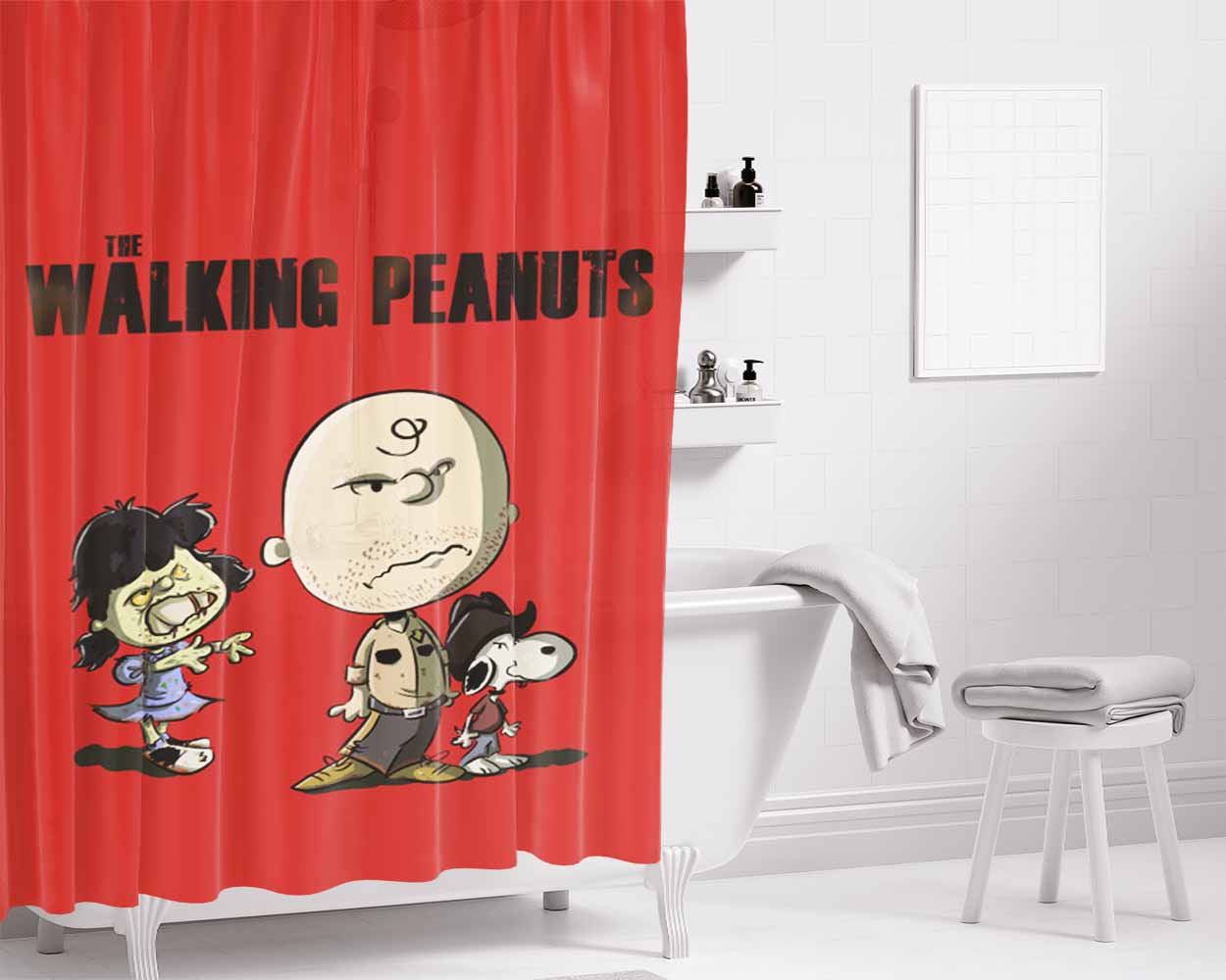 The Walking Peanuts Bathroom Shower Curtain Fabric Waterproof | 66 X 72 Inch