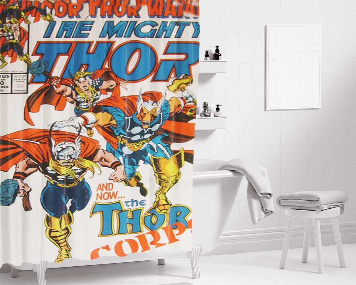 Thor Marvel Dc Comics Bathroom Shower Curtain Fabric Waterproof | 66 X 72 Inch