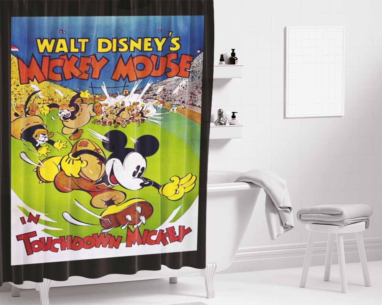 Touchdown Mickey Classic Poster Bathroom Shower Curtain Fabric Waterproof | 66 X 72 Inch