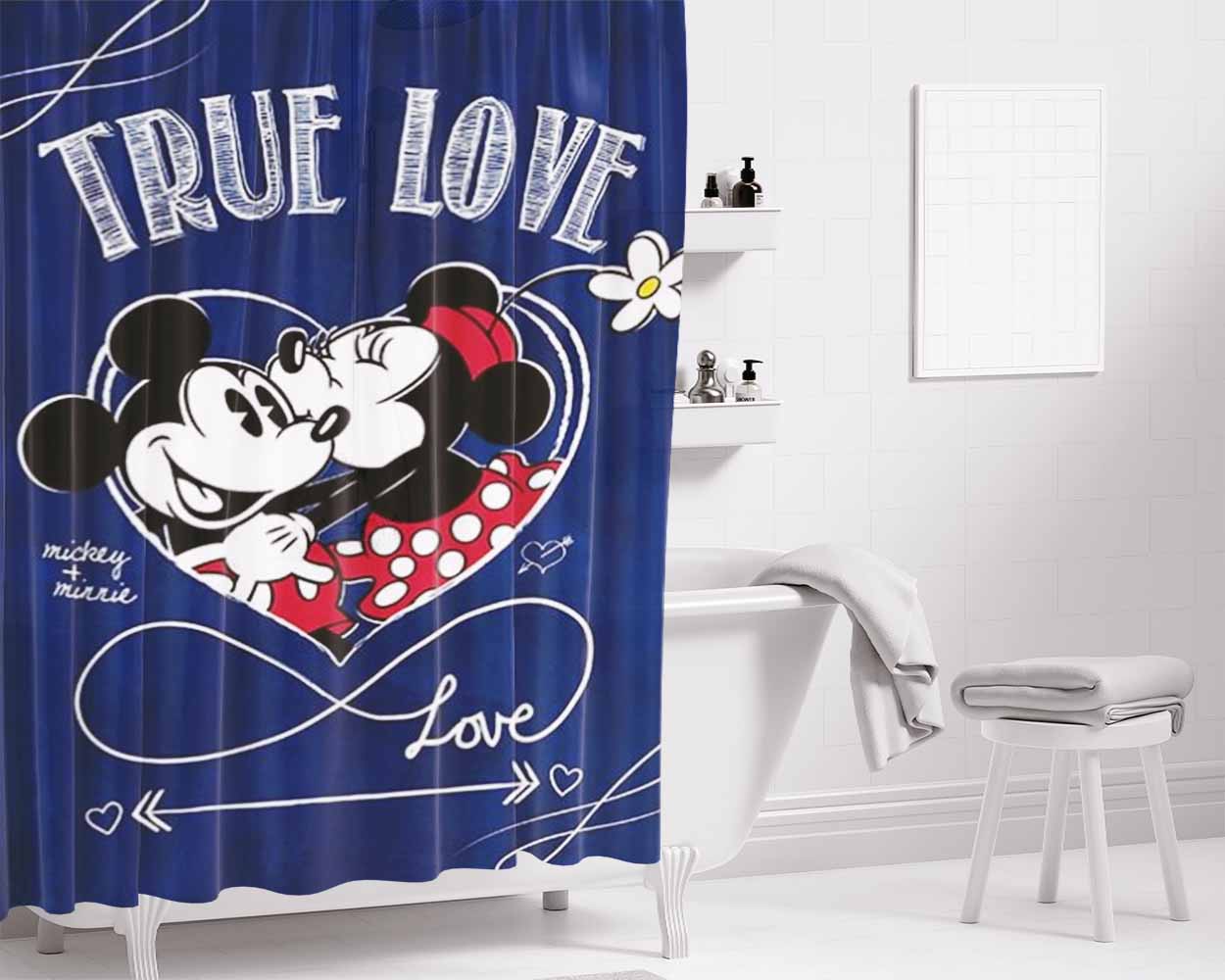 True Love Mickey & Minnie Bathroom Shower Curtain Fabric Waterproof | 66 X 72 Inch