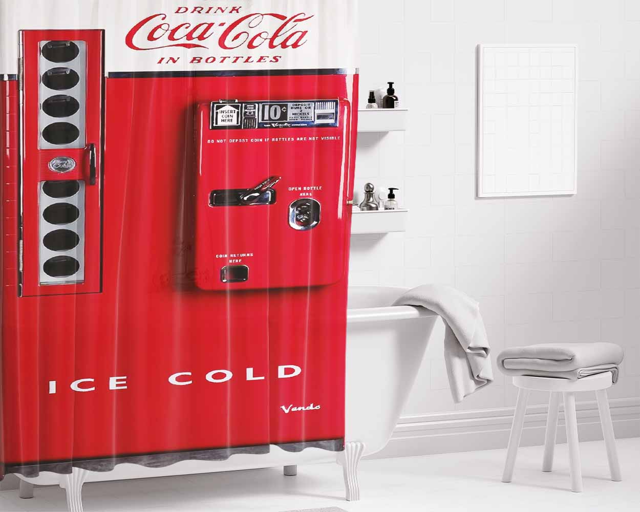 Vending Machine Vintage Coca Cola Drink Ice Cold Bathroom Shower Curtain Fabric Waterproof | 66 X 72 Inch