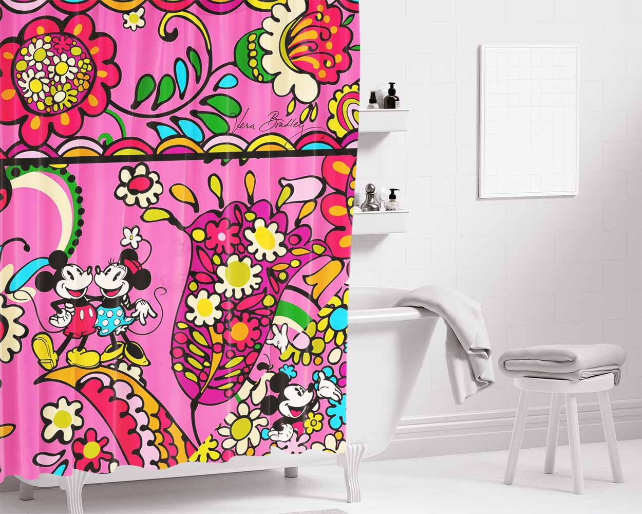 Vera Bradley Mickey Disney Park Bathroom Shower Curtain Fabric Waterproof | 66 X 72 Inch