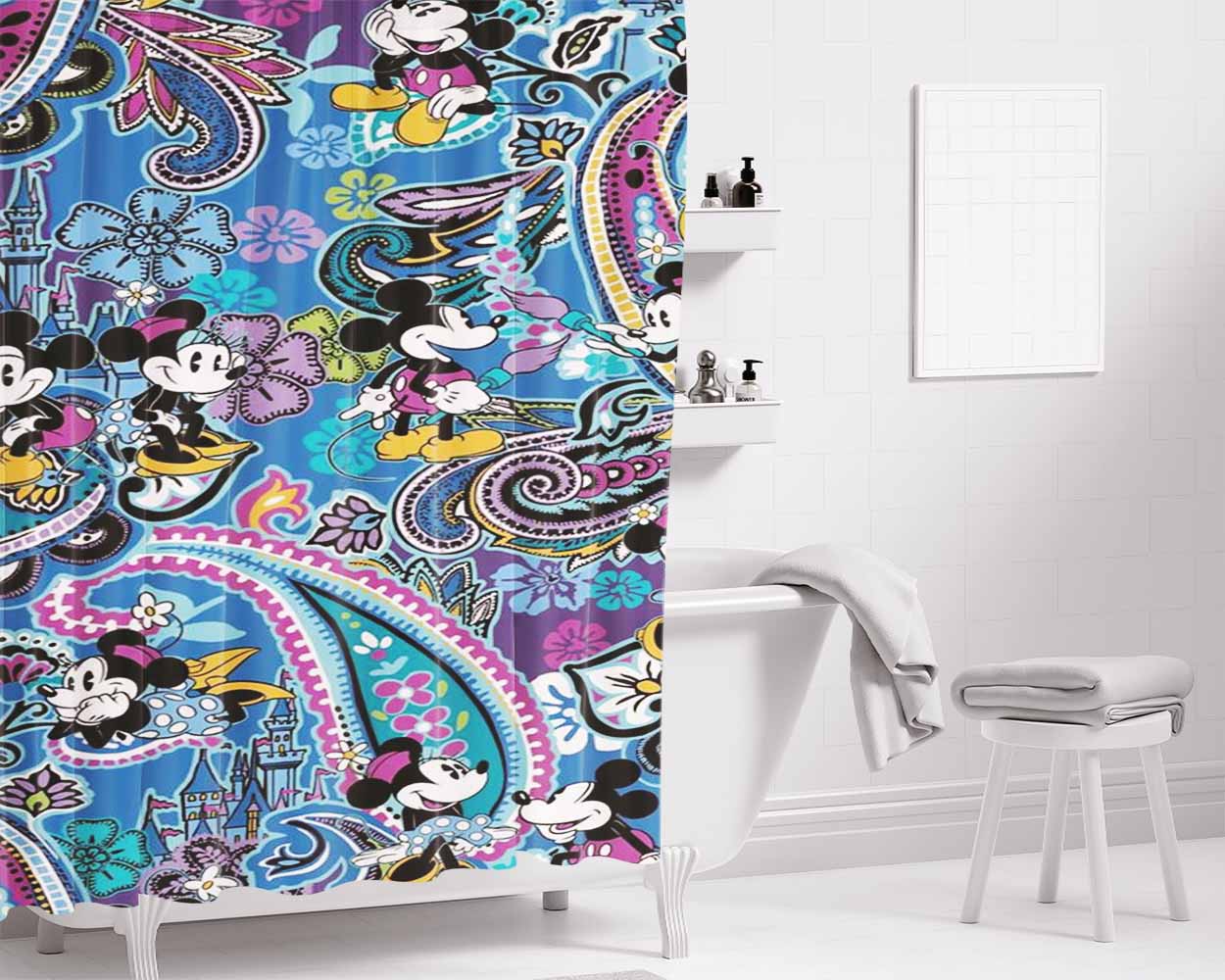 Vera Bradley Paisley Mickey And Minnie Mouse Bathroom Shower Curtain Fabric Waterproof | 66 X 72 Inch