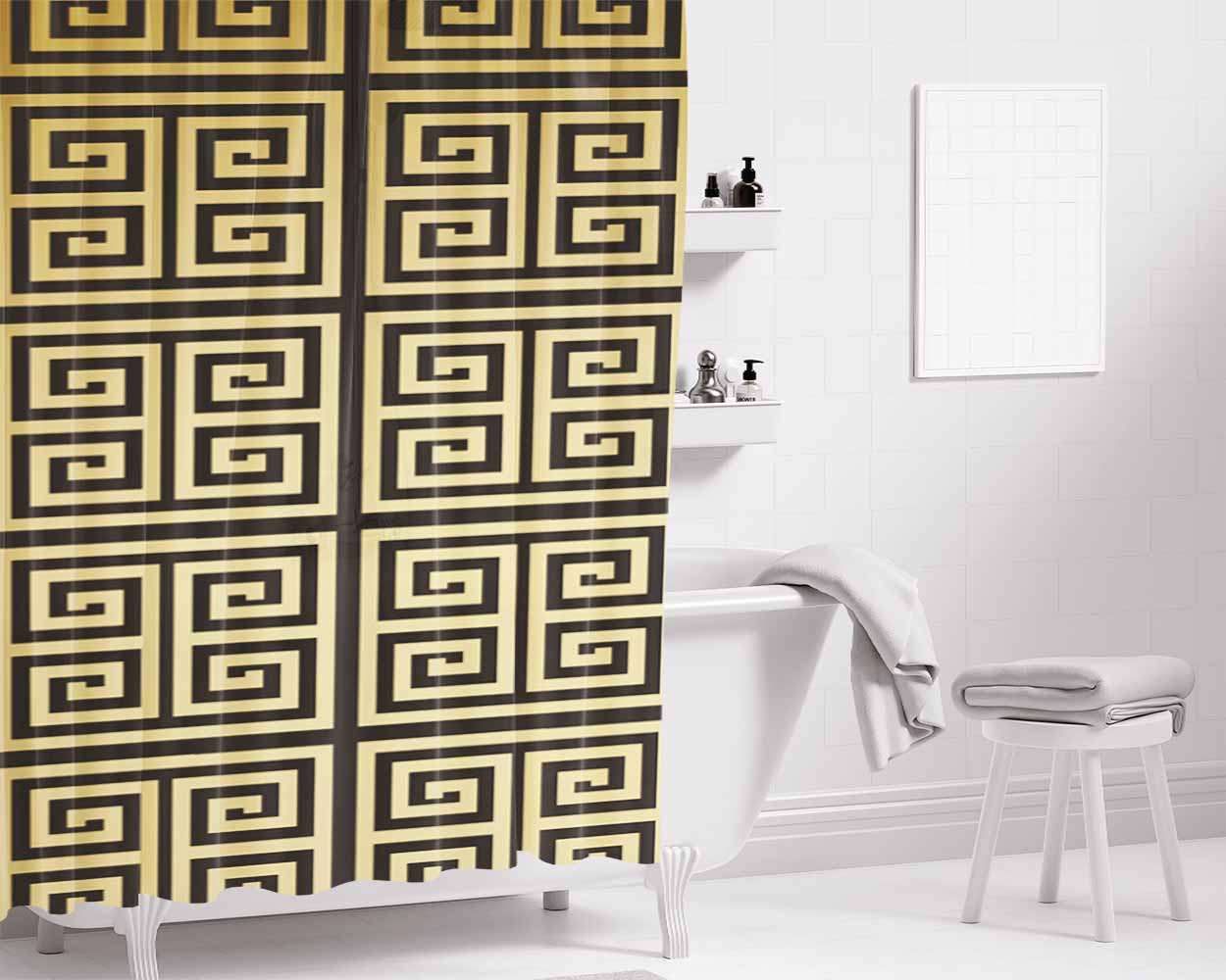 Versace Gold Pattern Bathroom Shower Curtain Fabric Waterproof | 66 X 72 Inch