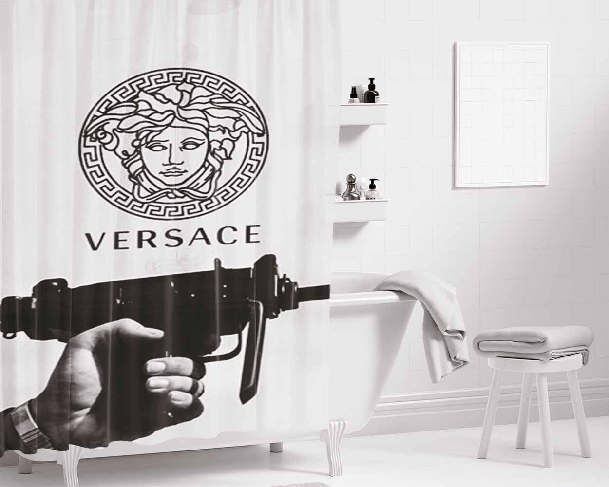 Versace Logo Gun Bathroom Shower Curtain Fabric Waterproof | 66 X 72 Inch