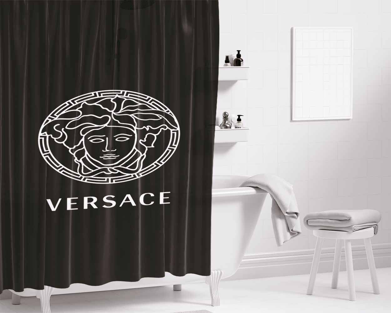 Versace Logo Bathroom Shower Curtain Fabric Waterproof | 66 X 72 Inch