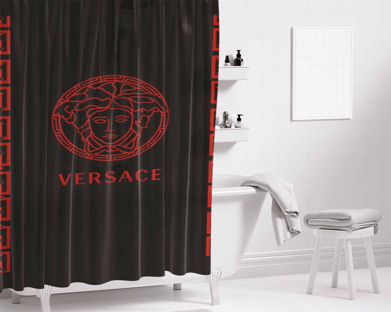 Versace Red Black Bathroom Shower Curtain Fabric Waterproof | 66 X 72 Inch