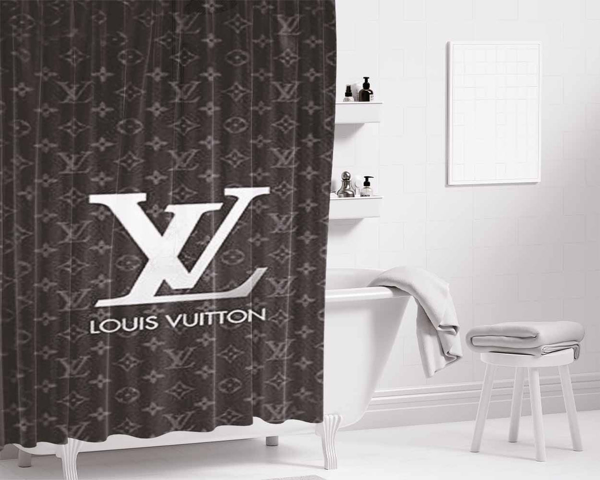 Louis Vuitton Grey Logo Bathroom Shower Curtain Fabric Waterproof | 66 X 72 Inch