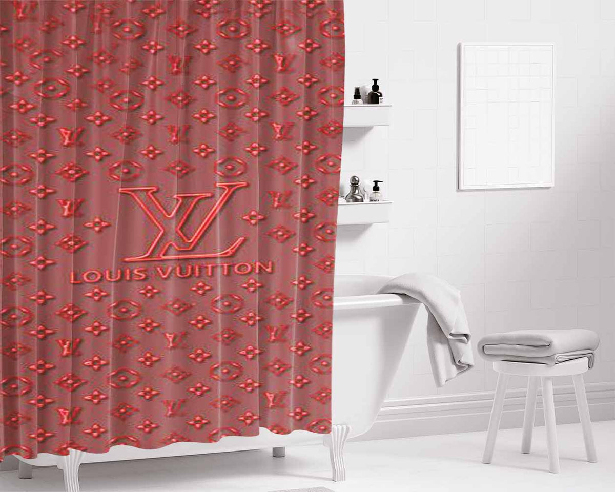 Louis Vuitton Maroon Bathroom Shower Curtain Fabric Waterproof | 66 X 72 Inch