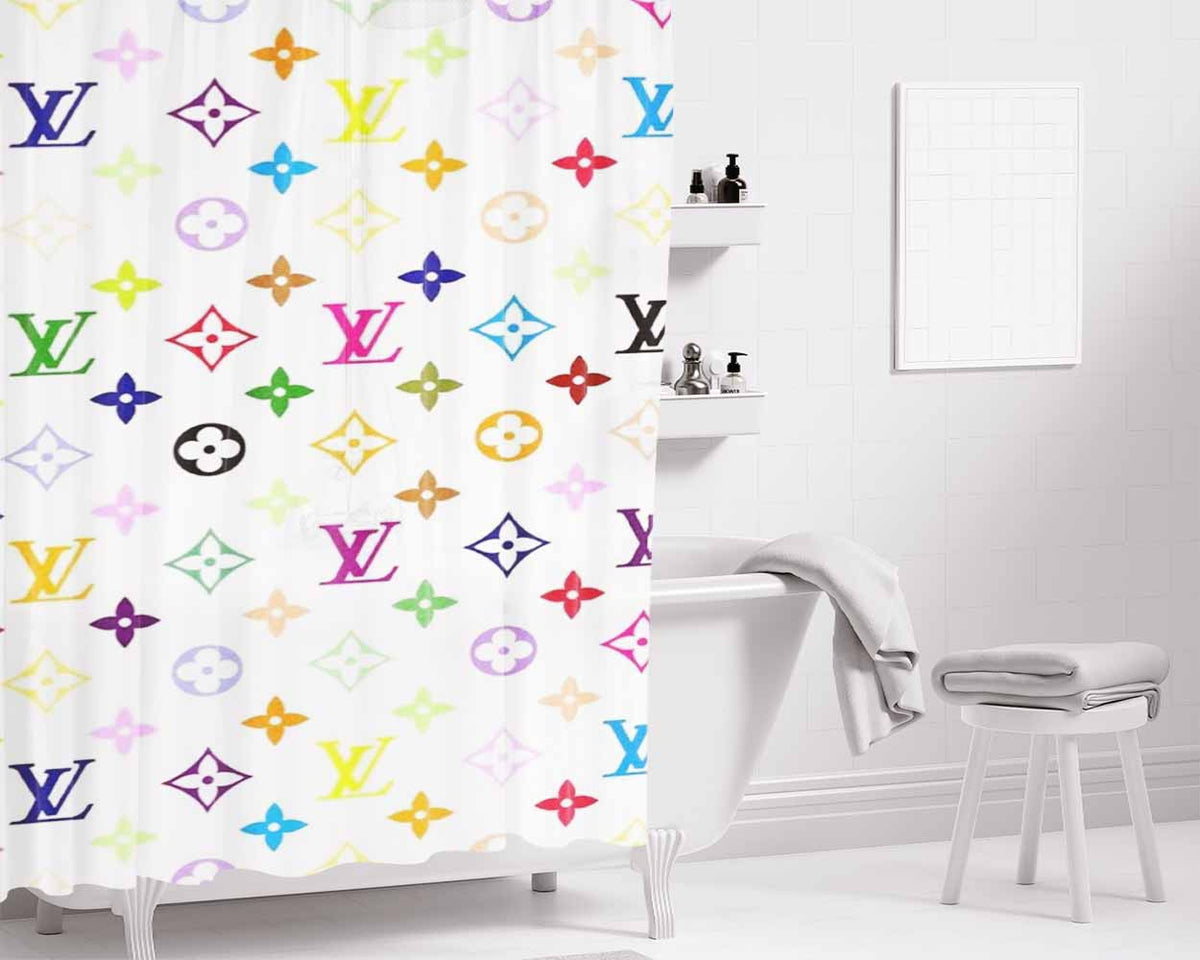 Louis Vuitton Rainbow Pattern Bathroom Shower Curtain Fabric Waterproof | 66 X 72 Inch