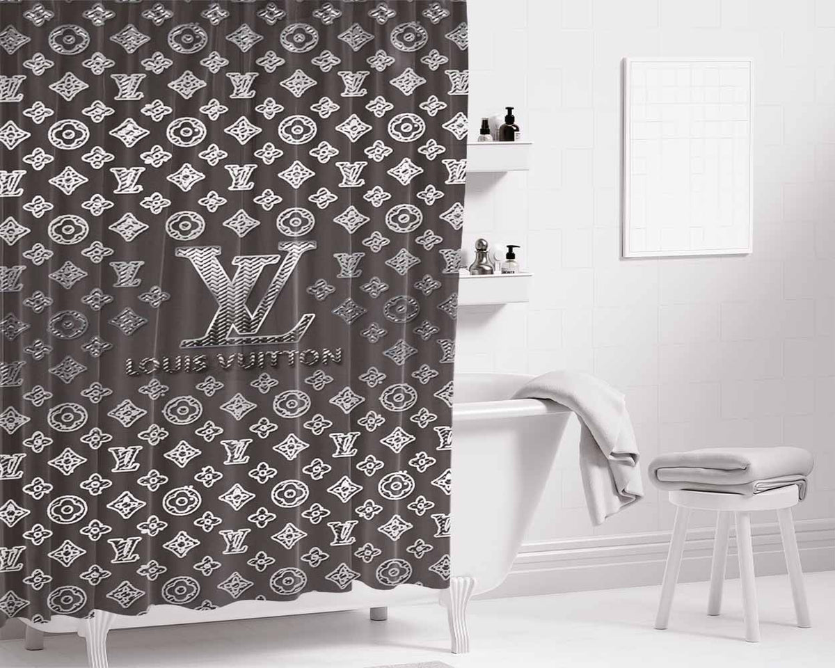 Louis Vuitton Wallpaper Bathroom Shower Curtain Fabric Waterproof | 66 X 72 Inch