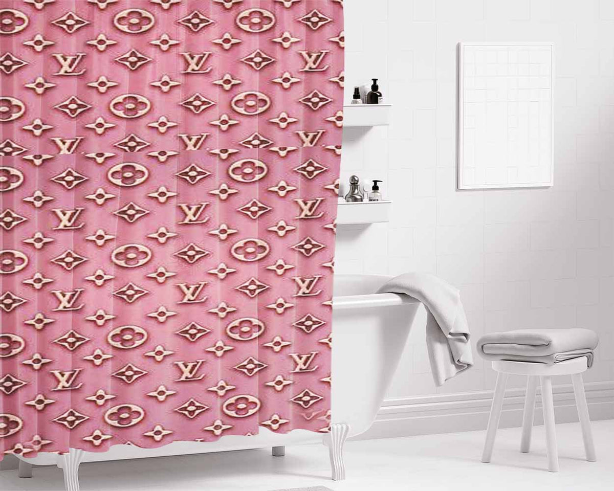 Pink Louis Vuitton Bathroom Shower Curtain Fabric Waterproof | 66 X 72 Inch