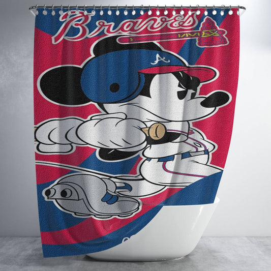 Personalized Atlanta Braves Disney Mickey Mouse Shower Curtain Farmhouse Bathroom Decor