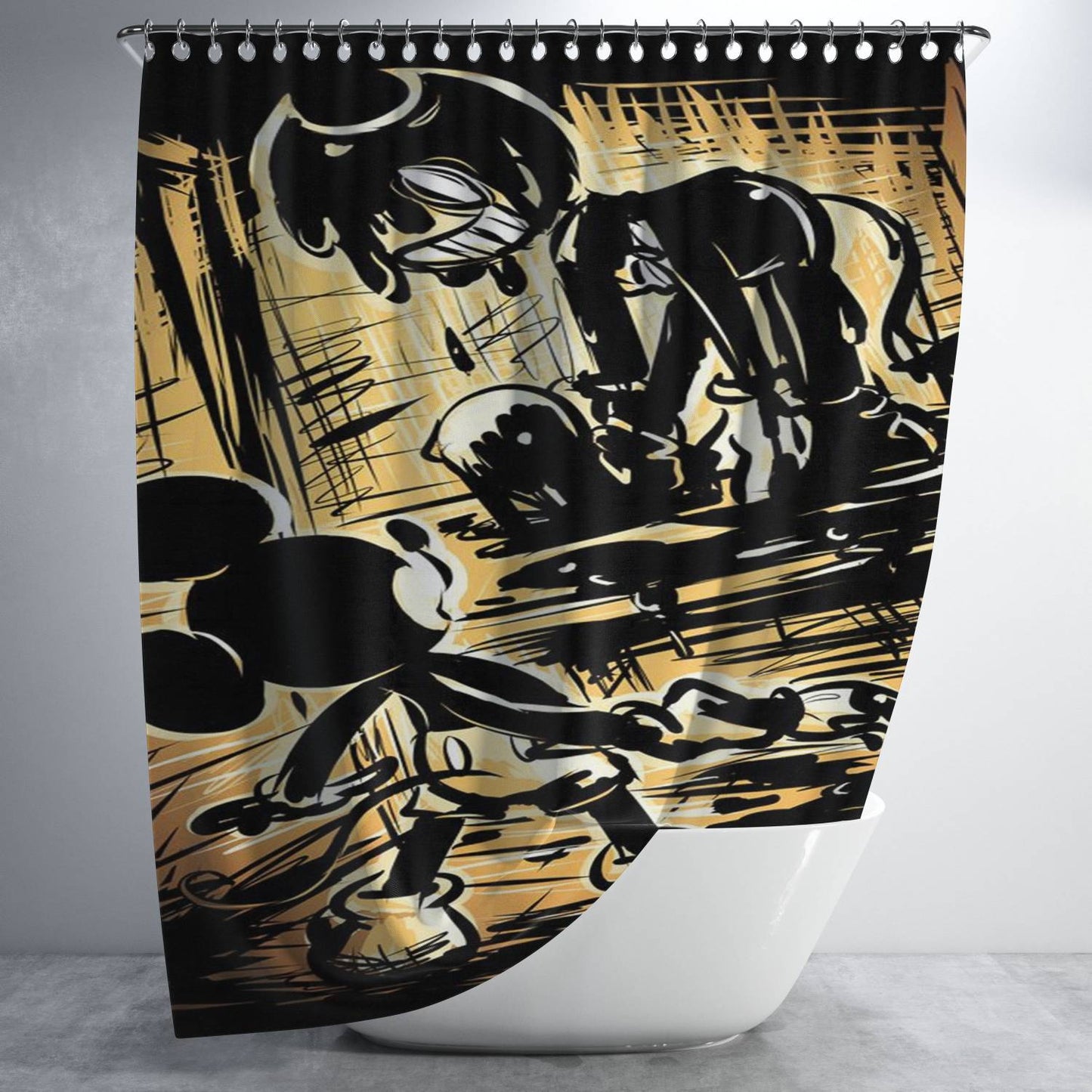 Bendy The Ink Machine Creepy Scary Mickey Mouse Bathroom Shower Curtain Fabric Waterproof | 66 X 72 Inch