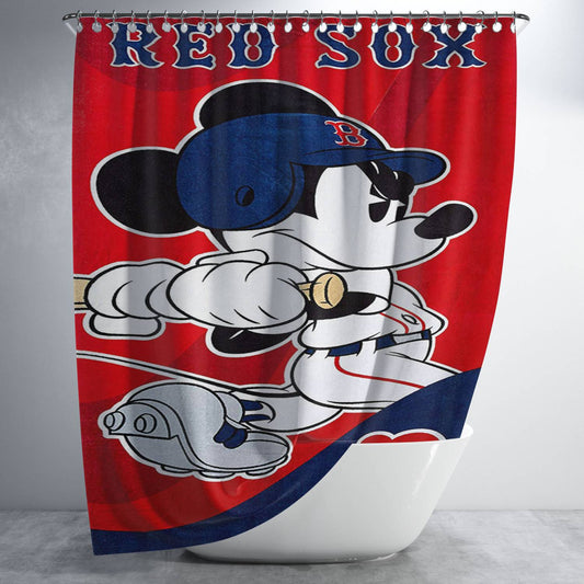 Personalized Boston Red Sox Disney Mickey Mouse Shower Curtain Farmhouse Bathroom Decor