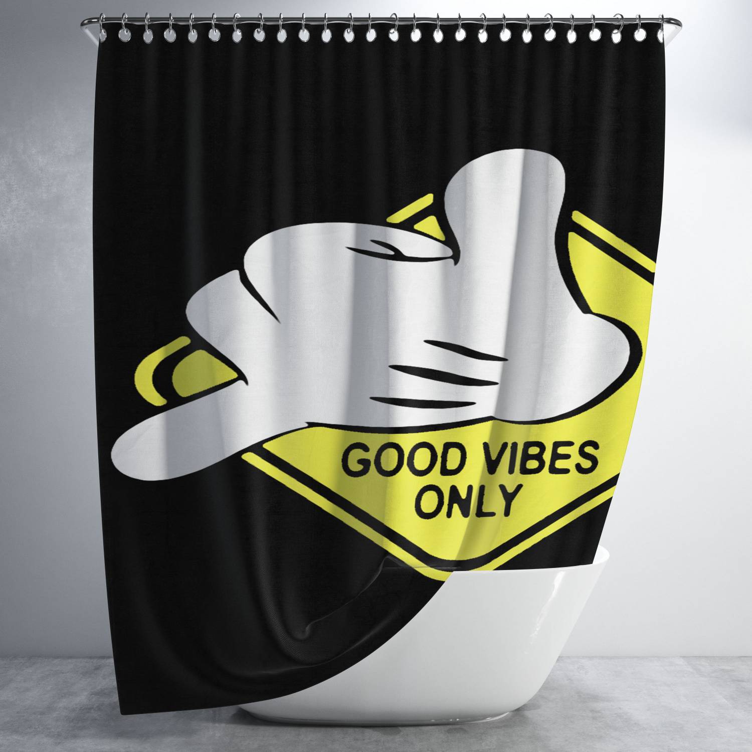 Disney Cartoon Mickey Hand Funny Quote Good Vibes Bathroom Shower Curtain Fabric Waterproof | 66 X 72 Inch