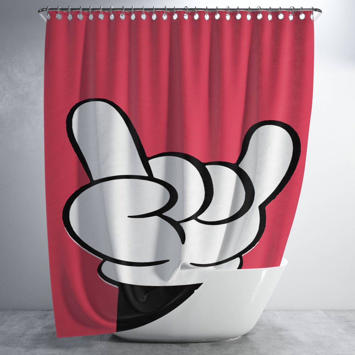 Disney Cartoon Mickey Hand Funny Swag Rock Bathroom Shower Curtain Fabric Waterproof | 66 X 72 Inch