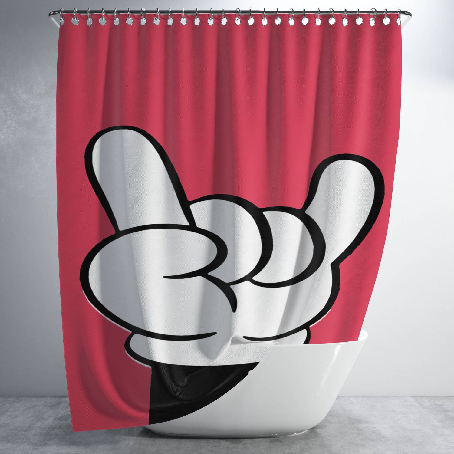 Disney Cartoon Mickey Hand Funny Swag Rock Bathroom Shower Curtain Fabric Waterproof | 66 X 72 Inch
