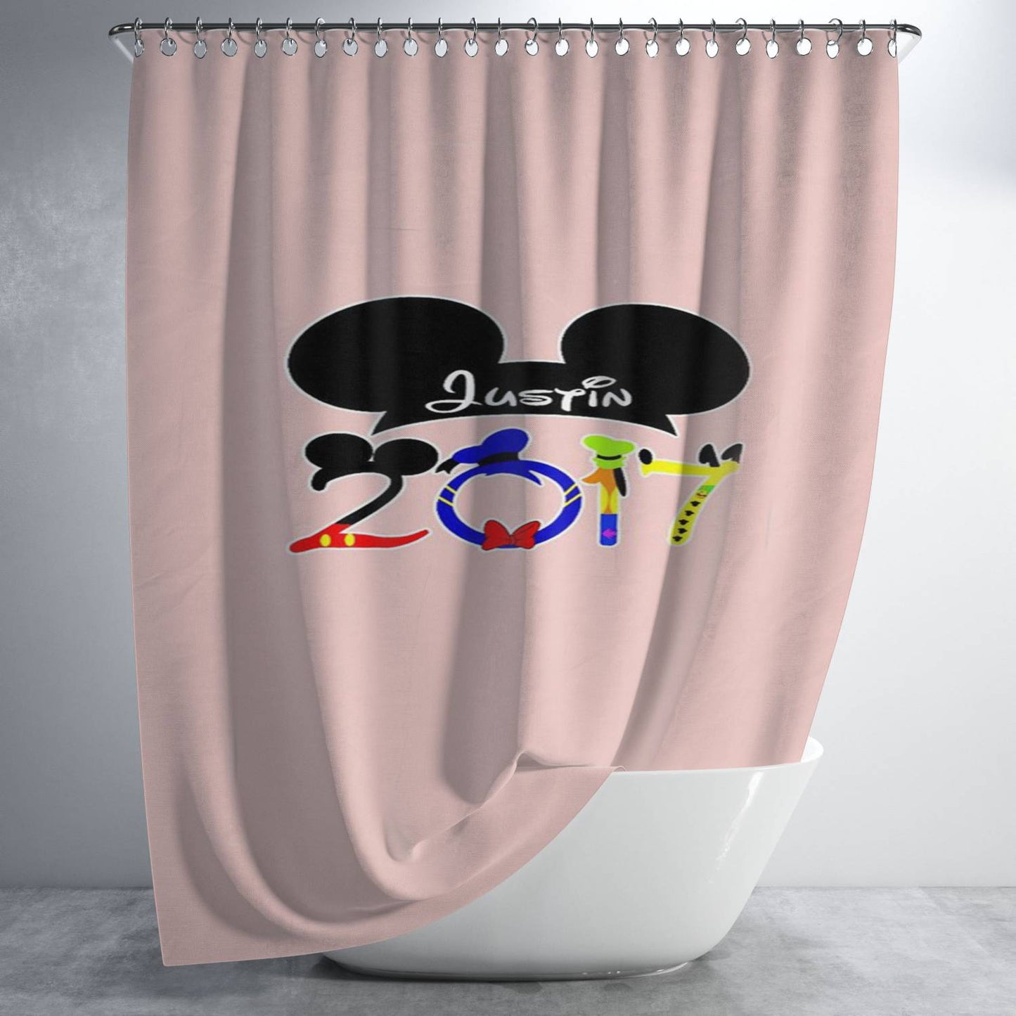 Disney Family Vacation Matching Mickey Mouse Bathroom Shower Curtain Fabric Waterproof | 66 X 72 Inch