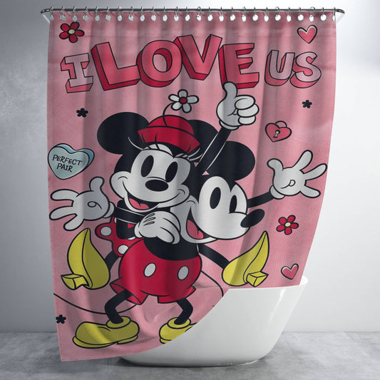 Personalized Disney I Love Us Mickey And Minnie Shower Curtain Farmhouse Bathroom Decor