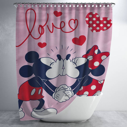 Personalized Disney Mickey And Minnie Love Shower Curtain Farmhouse Bathroom Decor