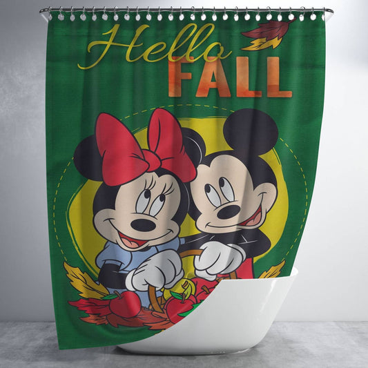 Personalized Disney Mickey Minnie Hello Fall Shower Curtain Farmhouse Bathroom Decor