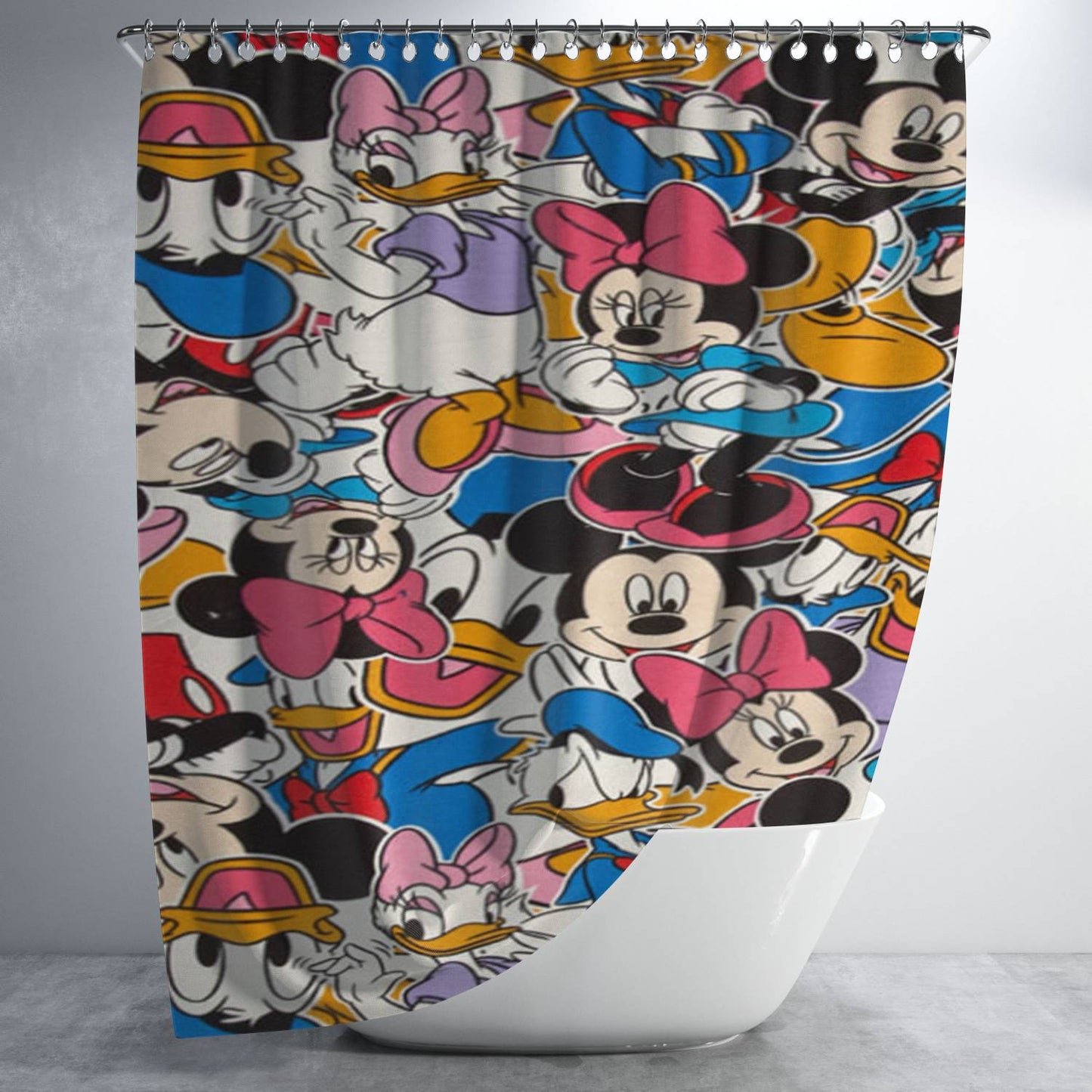 Disney Mickey Mouse Family Sticker Bomb Bathroom Shower Curtain Fabric Waterproof | 66 X 72 Inch