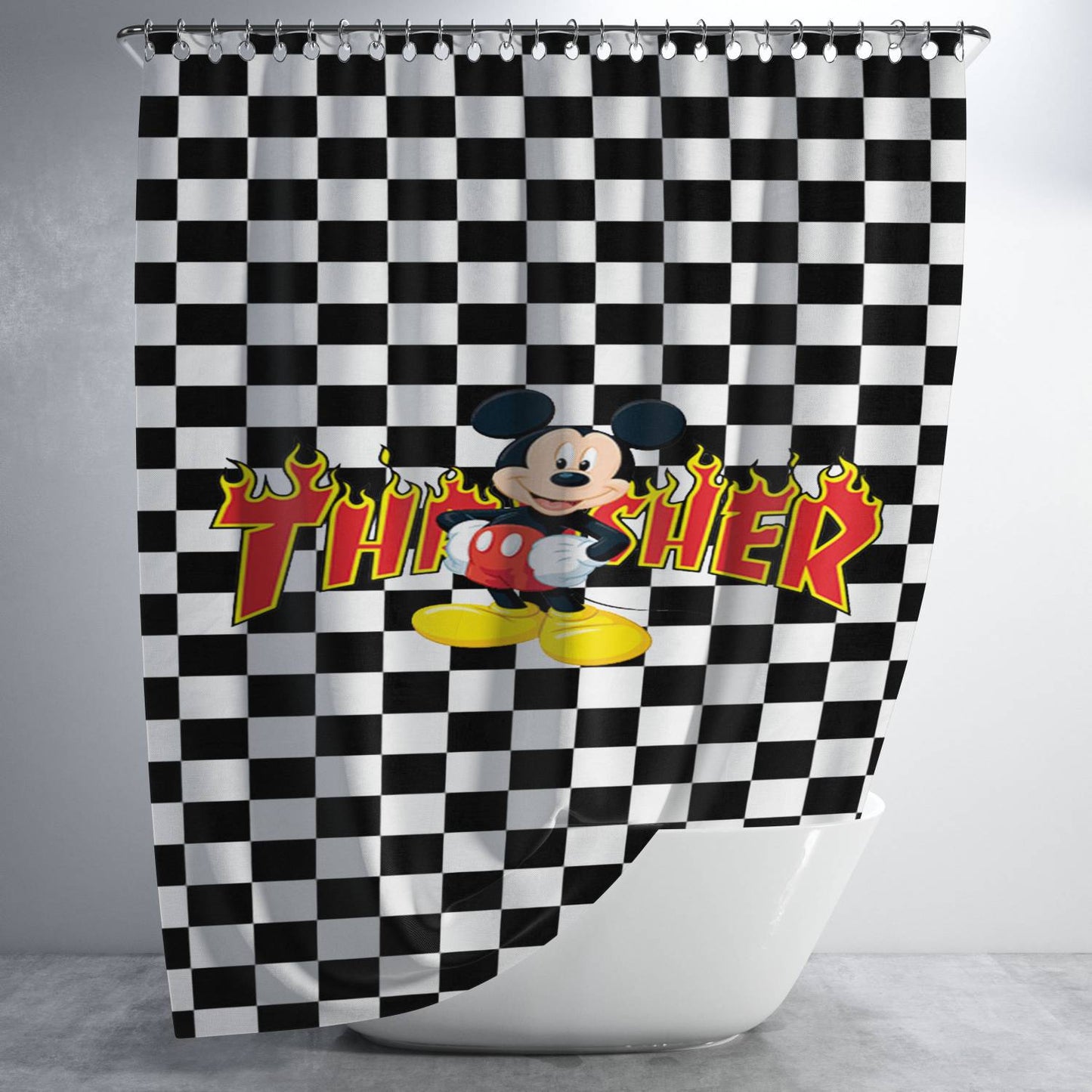 Disney Mickey Mouse Thrasher Bathroom Shower Curtain Fabric Waterproof | 66 X 72 Inch