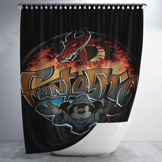 Personalized Fantasmic Mickey Mouse Disneyland Shower Curtain Farmhouse Bathroom Decor