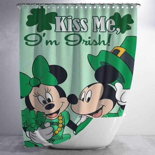 Personalized Kiss Me I’M Irish Mickey & Minnie Shower Curtain Farmhouse Bathroom Decor