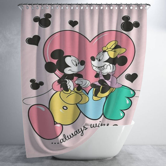 Personalized Love Always Wins Mickey & Minnie Shower Curtain Farmhouse Bathroom Decor