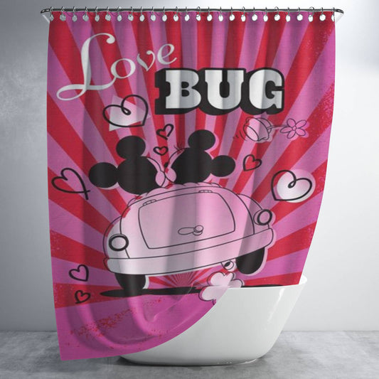 Personalized Love Bug Mickey & Minnie Shower Curtain Farmhouse Bathroom Decor