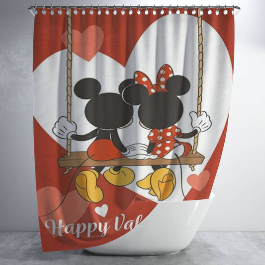 Personalized Love Is In Swing Mickey Mouse And Minnie Mouse Shower Curtain Farmhouse Bathroom Decor