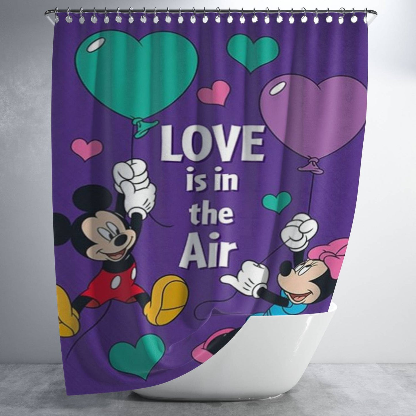 Love Is In The Air Mickey & Minnie Bathroom Shower Curtain Fabric Waterproof | 66 X 72 Inch
