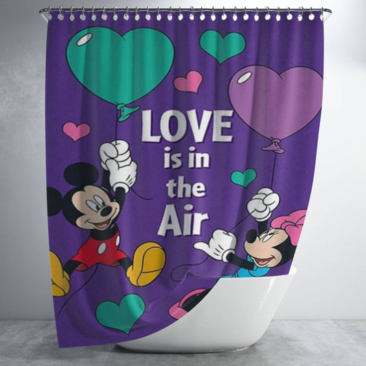 Personalized Love Is In The Air Mickey & Minnie Shower Curtain Farmhouse Bathroom Decor