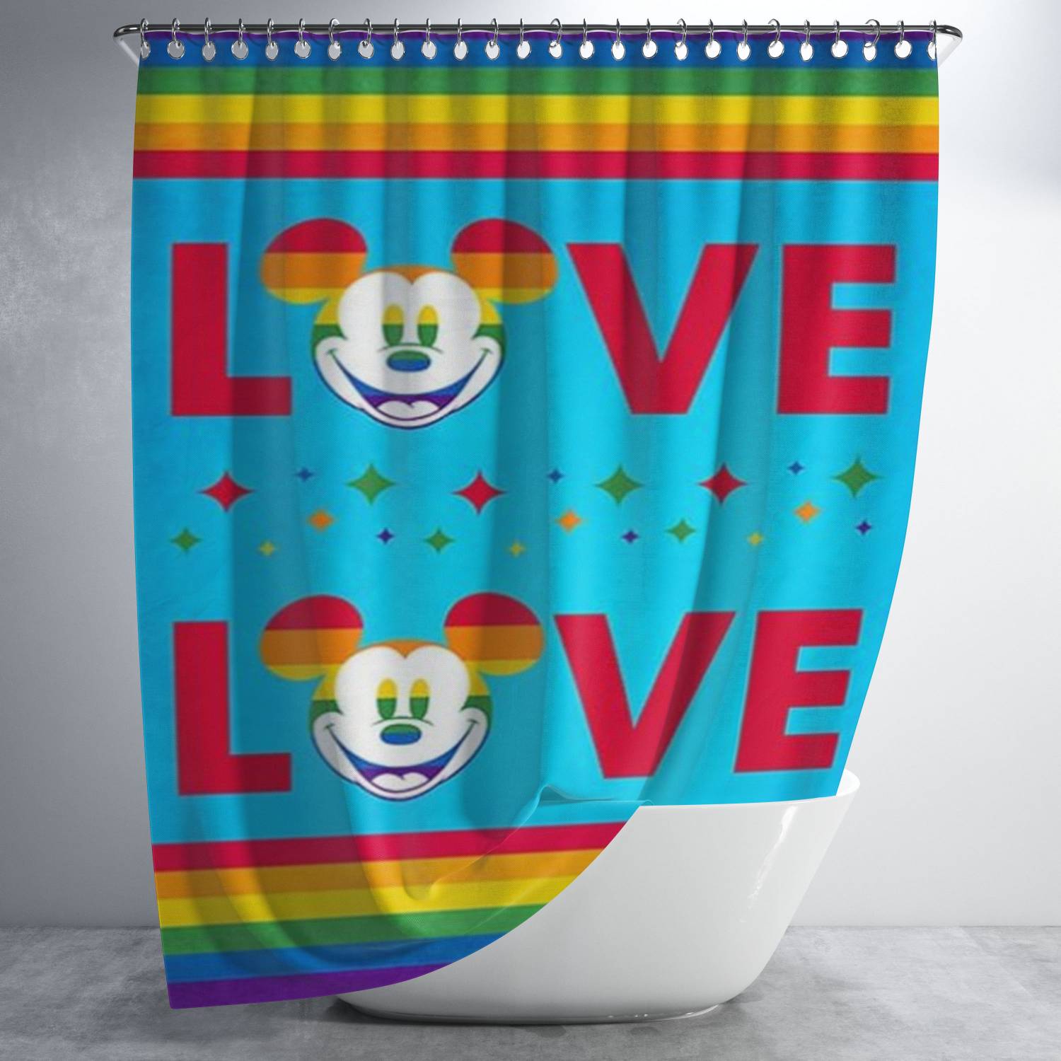 Love Is Love Pride Mickey Bathroom Shower Curtain Fabric Waterproof | 66 X 72 Inch
