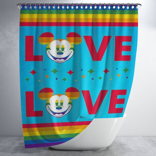 Personalized Love Is Love Pride Mickey Shower Curtain Farmhouse Bathroom Decor