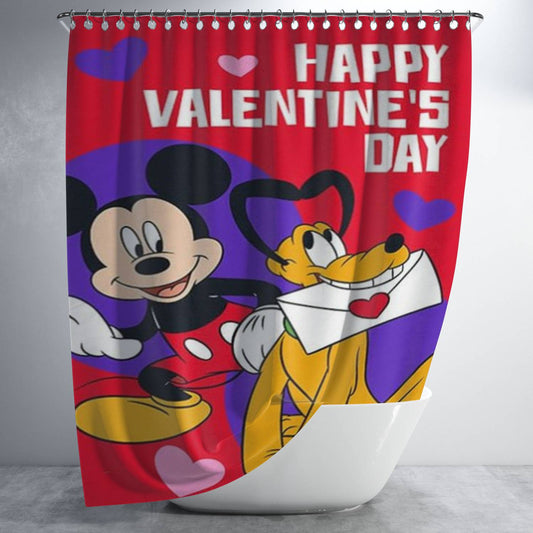 Personalized Mickey And Pluto Valentine’S Card Shower Curtain Farmhouse Bathroom Decor