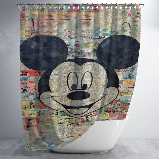 Personalized Mickey Disney Comic Collage Shower Curtain Farmhouse Bathroom Decor